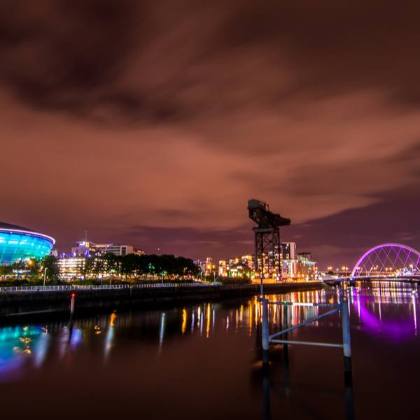 Glasgow skyline at night. Looking over the clyde