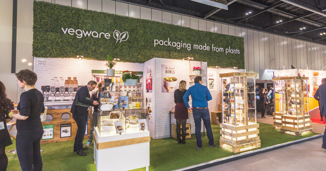 Vegware stall at hotel olympia trade show at the ExCeL centre, London