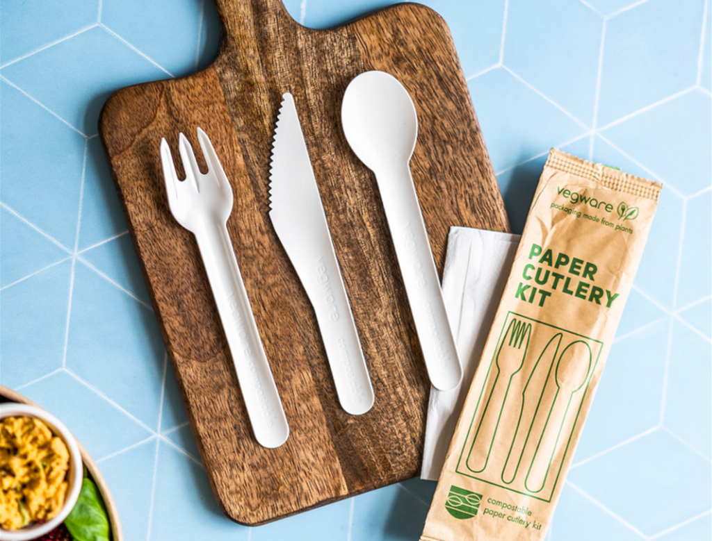Vegware's paper and wooden cutlery is not banned in new single use plastic rules in England, Wales Scotland or Northern Ireland, UK