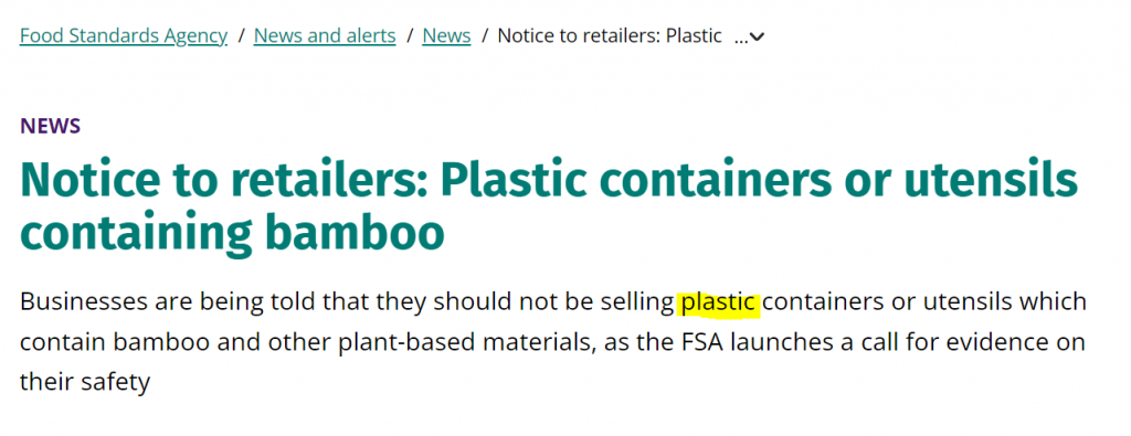 FSA warning on plastic-bamboo blended products
