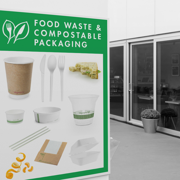 Composting waste stream bin signage designed by Vegware's Environmental team